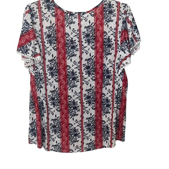 SIGNATURE STUDIO SHORT SLV PULL-OVER RND NECK, WOMENS, 22/24-RED WHITE BLUE FLOR - Picture 6 of 11